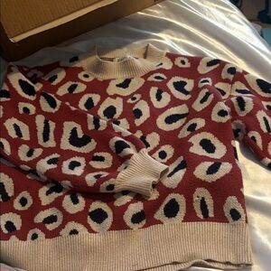 Listicle Red and Cream Patterned Sweater